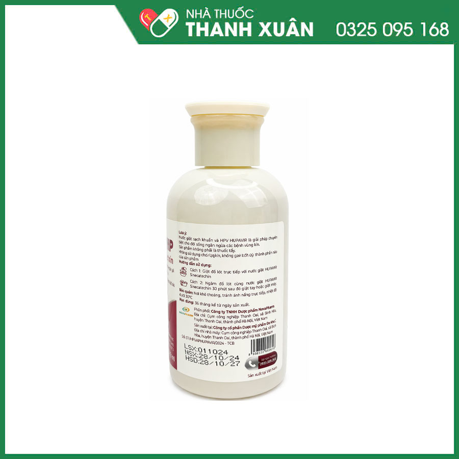 Nước giặt sạch khuẩn&amp;HPV HUPAVIR CHIP giúp làm sạch hỗ trợ kháng khuẩn, kháng nấm, ngăn ngừa viêm nhiễm phụ khoa